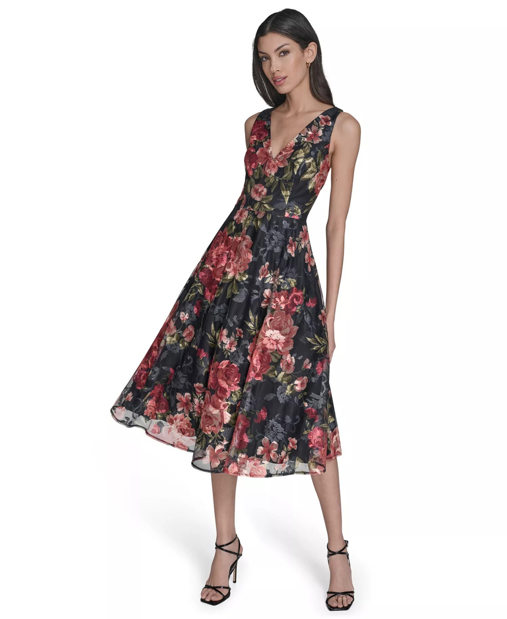 Eliza J Embroidered Floral Midi Dress Romantic Wedding Garden, 18W, MSRP: 288$